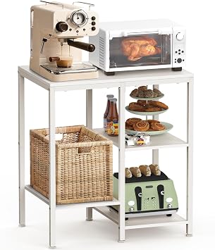 OGEMXU Kitchen Microwave Stand,4-Tier Adjustable Microwave Cart,White