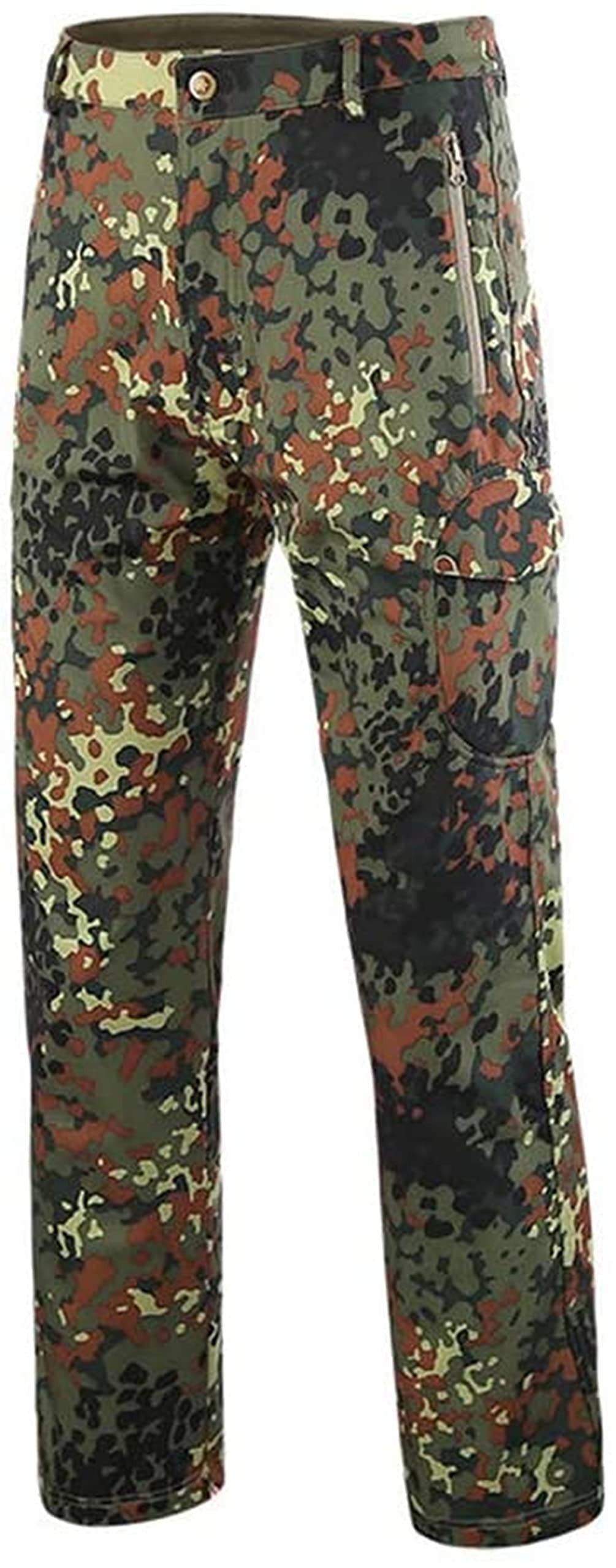 Czen Men's Tactical Camouflage Softshell Pants Military Fleece Lined Multipockets Outdoor Trekking Pants Waterproof Hunting Pants Warm Thickened (DE camo,S)