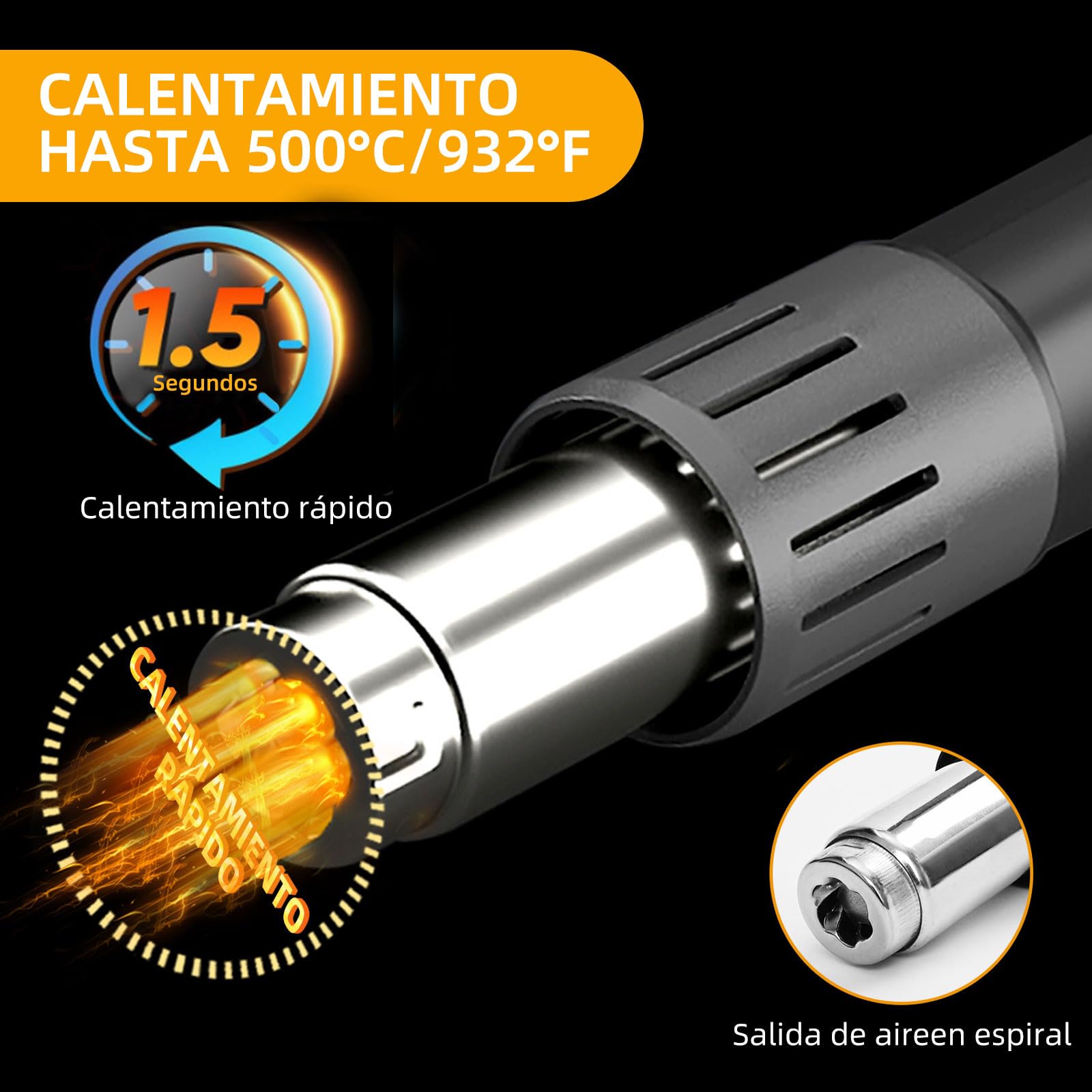 600W Mini Pistola de Aire Caliente Multifunción con Pantalla LED Digital,Pistola de Calor Portátil Temperatura Ajustable 100℃- 500℃,Pistola de Calor con Doble Protección,7 Accesorios de Boquilla