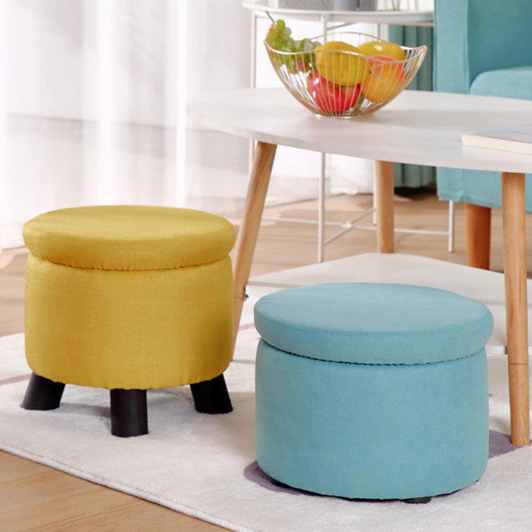 Pouf Pouf Contenitore Pouf Pouf con Gambe Pouf Rotondi in Cotone e Lino Pouf per la Camera da Letto Pouf per Soggiorno, Beige- 33 * 30cm