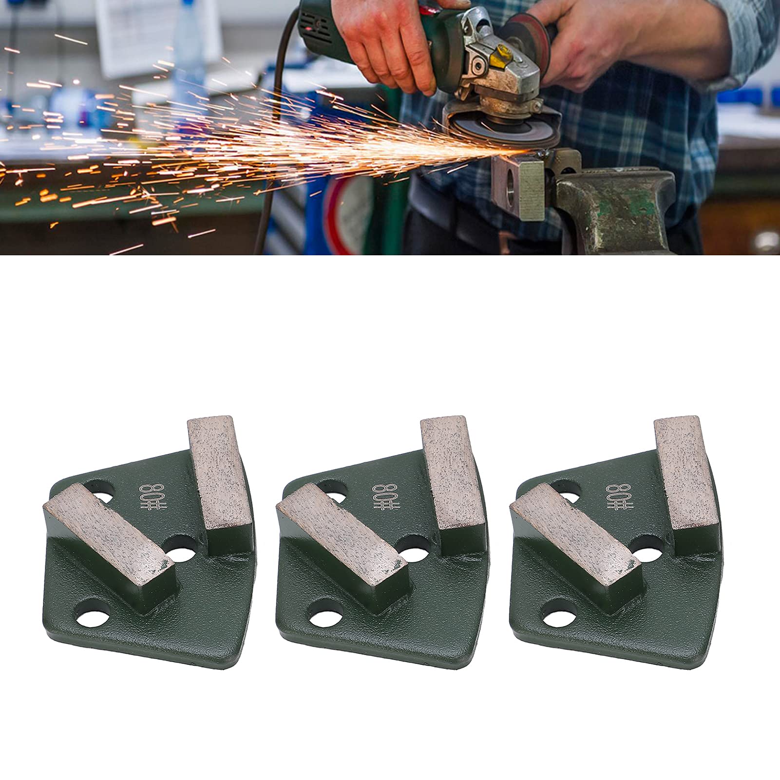 Garosa 9 Uds., 2 Dientes, Verde, 80#, Zapatos de Molienda de Diamante, Suelo de Hormigón Trapezoidal, Corte Agresivo, Aplicable a Todas Las Amoladoras de Hormigón