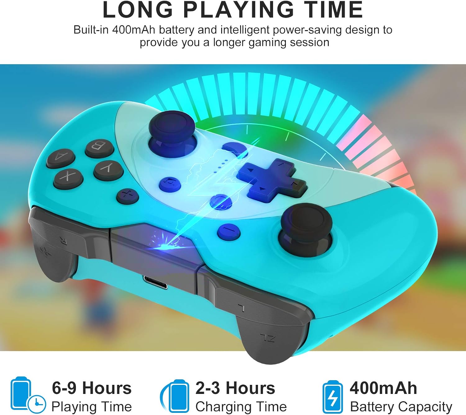 KINGEAR Gifts for Women Men Cat Controller for Nintendo Switch, Gifts for Girls Kawaii Accessories for Animal Crossing, Wireless Game Controllers with Six Gyro Axis, Baby Blue Controller for Switch