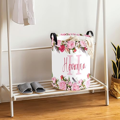 Miniatura 4 de Cesta de lavandería personalizada para bebé, diseño floral, personalizable, organizador plegable, decoración de dormitorio para niñas, adultos y
