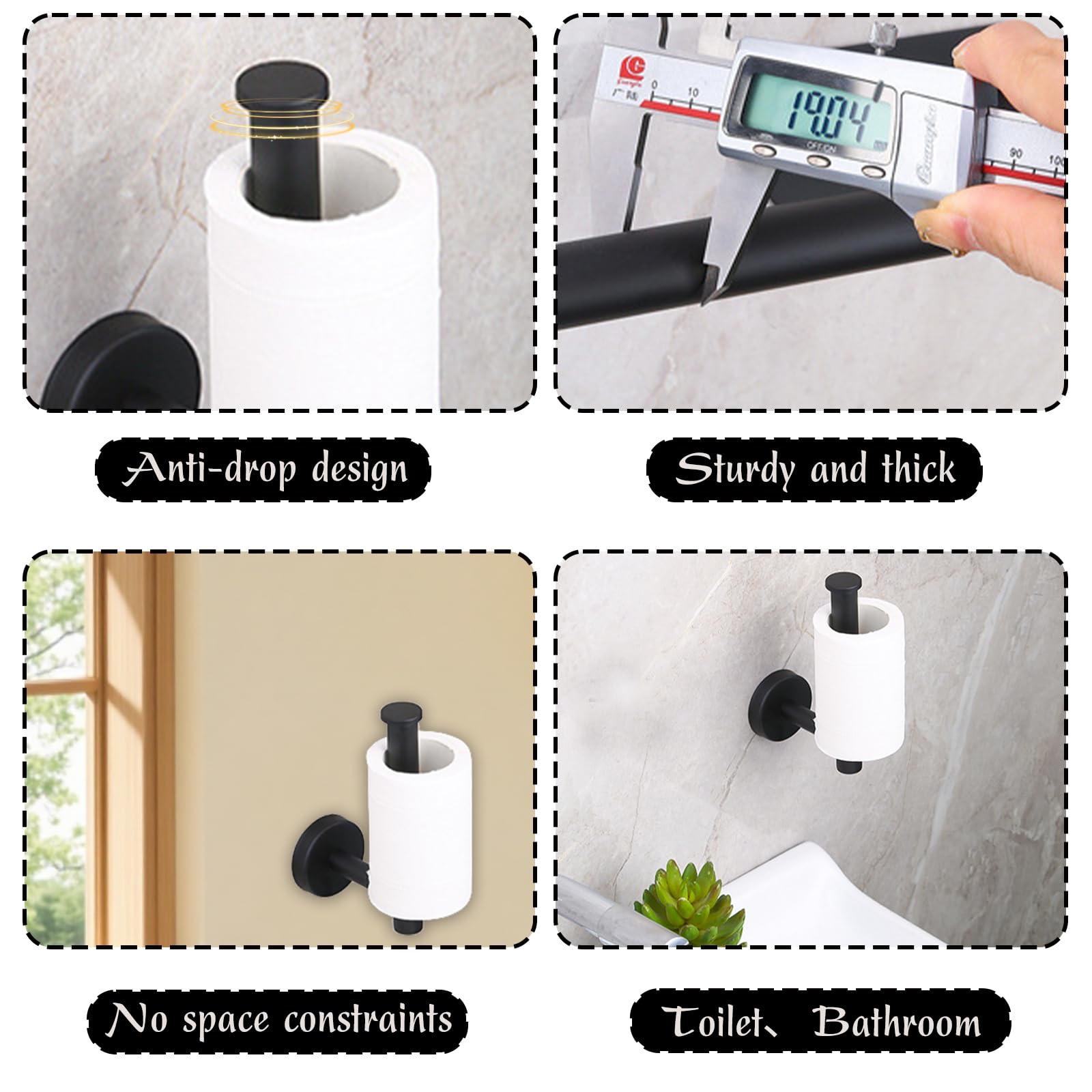3-Piece Bathroom Towel Holder Set, 15 Inch Black Towel Bar, Toilet Paper Holder & Towel Ring - Image 4