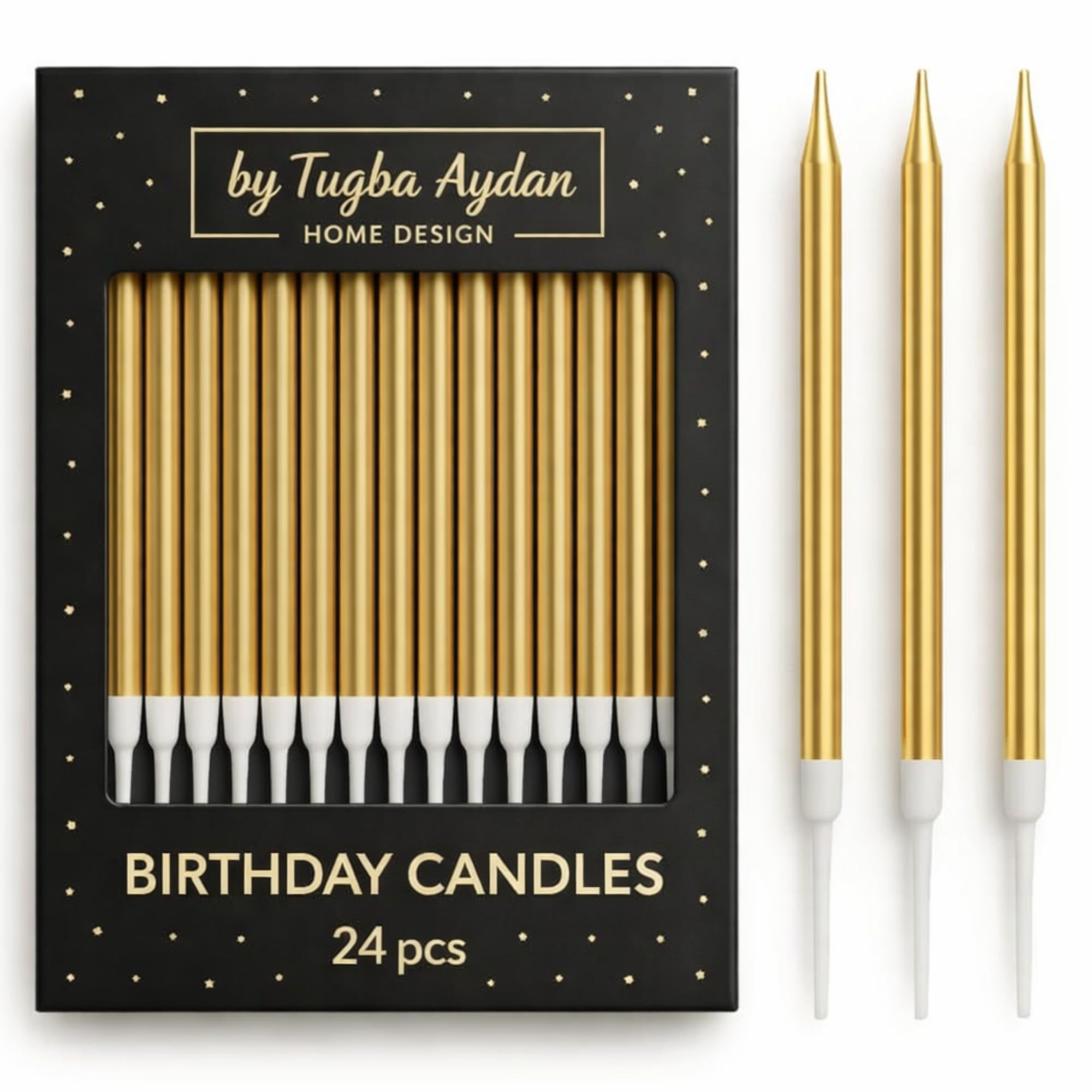 Photo 1 of by tugba aydan home design Gold Birthday Candles with Holders, 24 Pack