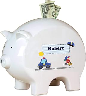 Personalized Police Boys Ceramic Piggy Bank Toddler Newborn