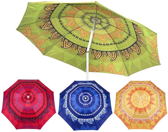 Vivo Technologies 1.9m Garden Parasol Umbrella Tilt Mandala Outdoor Sun Shade, 6.5ft Sunshade Canopy Tilting UV Protective for Beach,Garden,Pool and Patio