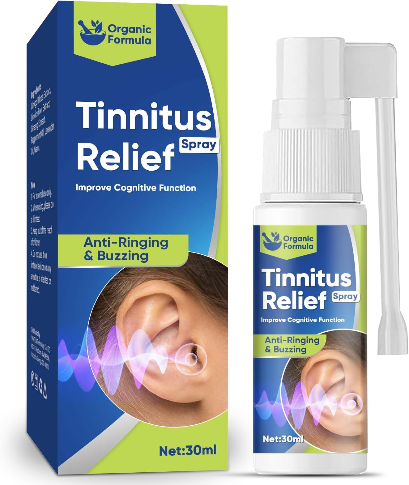 Tinnitus Relief Spray, Tinnitus Relief for Ringing Ears, Natural Tinnitus Treatment for Hearing Loss & Ear Wax Removal, Improves Hearing