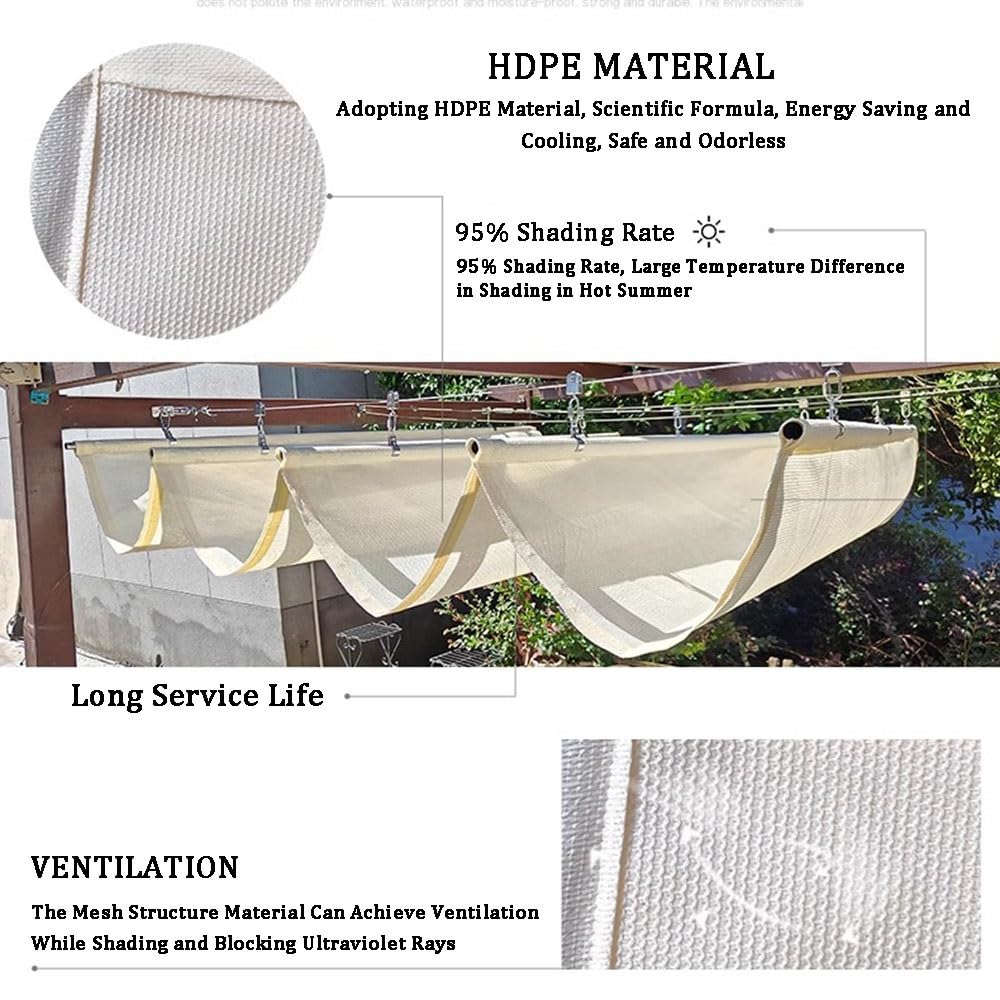 WIGING Einziehbares Wellen- Sonnensegel, HDPE Pergola Schattenabdeckung Mit Montagesatz, UV- Und Sonnenschutz Markise Für Den Außenbereich Veranda Terrasse Gartendekoration