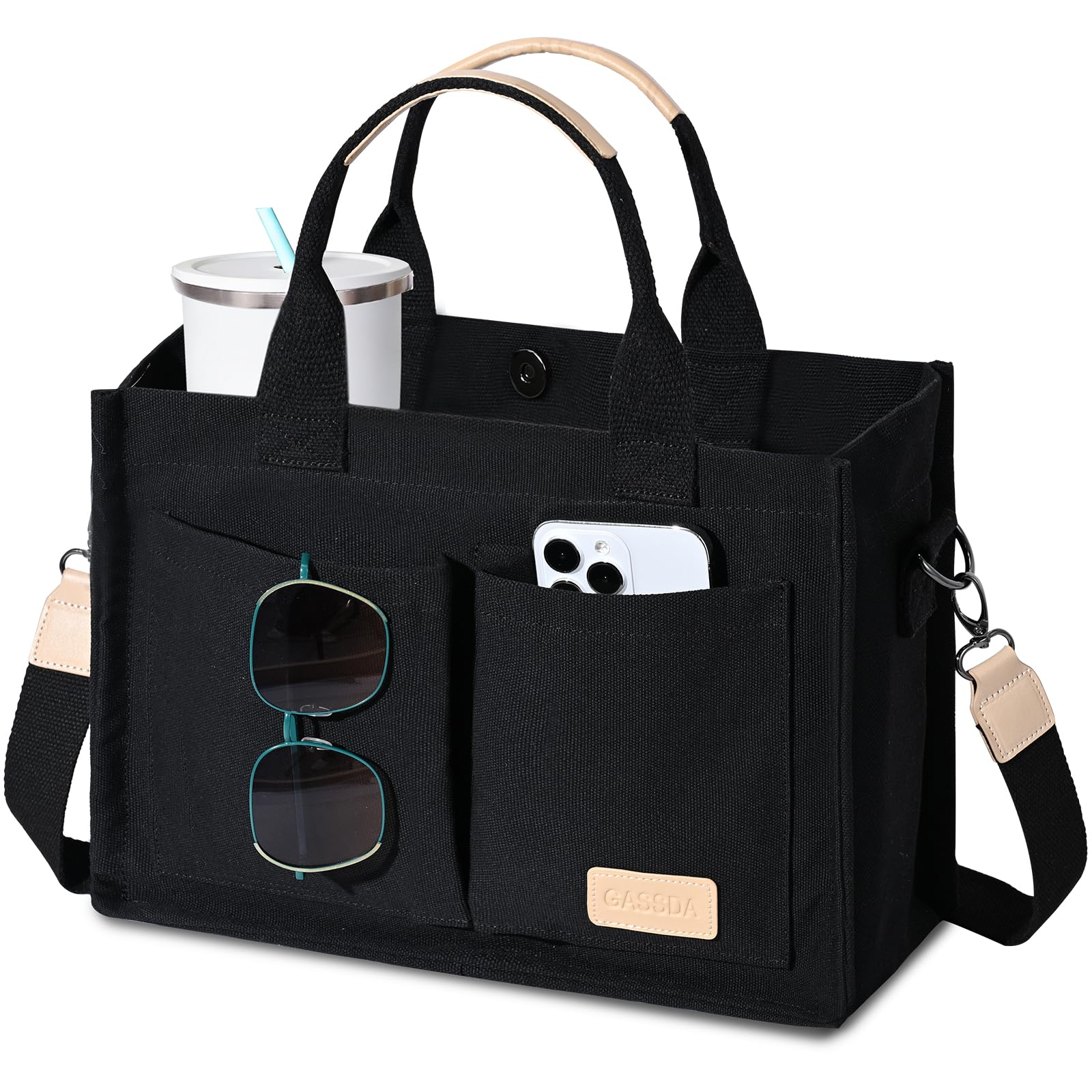 Canvas Tote Bag for Women Crossbody Work Purse with Pockets Top Handle Handbag Satchel Bags for Travel Nurse Teacher