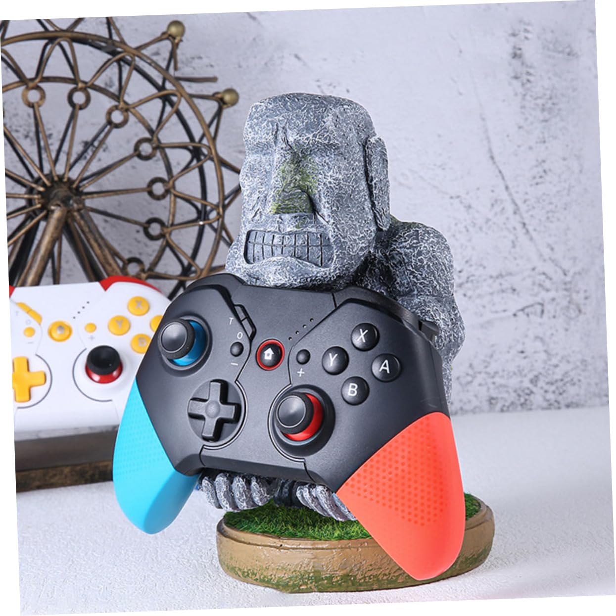 jojofuny Supporto Per Controller Di Gioco in Resina a Forma Di Statua Moai, Organizer Decorativo Da Tavolo Per Appassionati Di Gaming, Supporto Resistente e Originale Per Maniglie Di Gioco