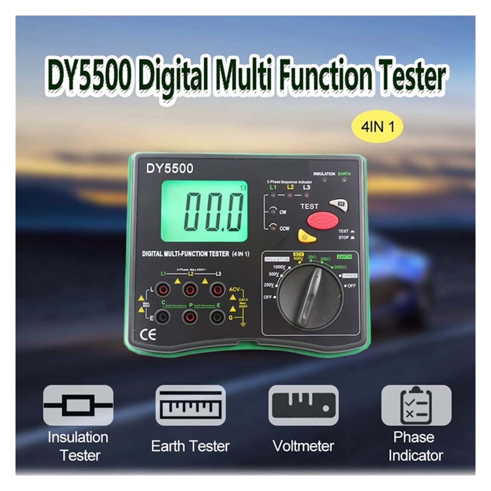 DY5500 cyfrowy tester rezystancji wielofunkcyjny wskaźnik fazy pomiaru woltomierz testery uziemienia izolacji Wszechstronne testowanie