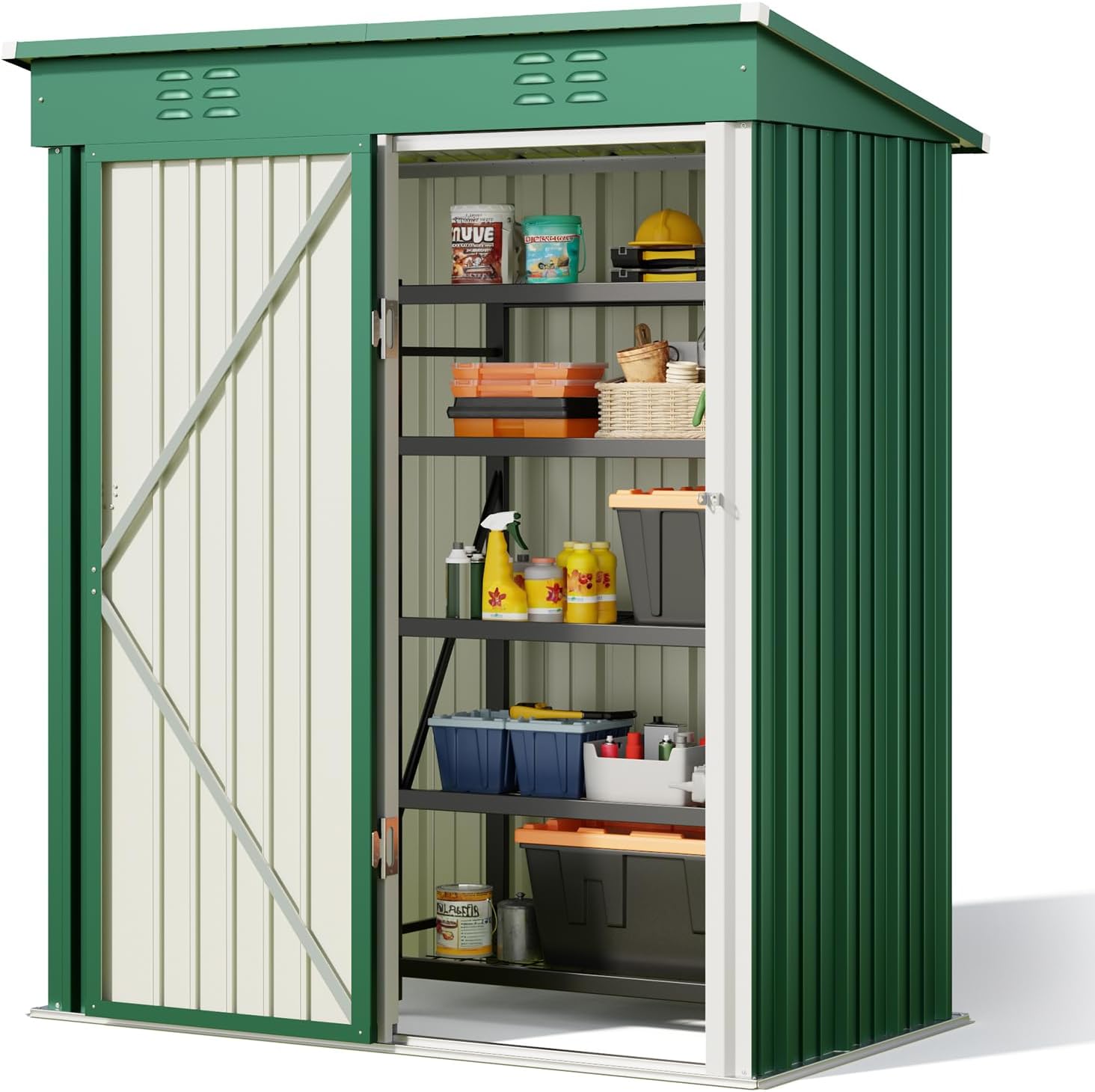 Bealife Metal Garden Shed Tool Shed, Galvanized Steel Tool Shed, Outdoor Storage Shed Garden House 180x162x95cm for Backyard Patio Lawn (Green)