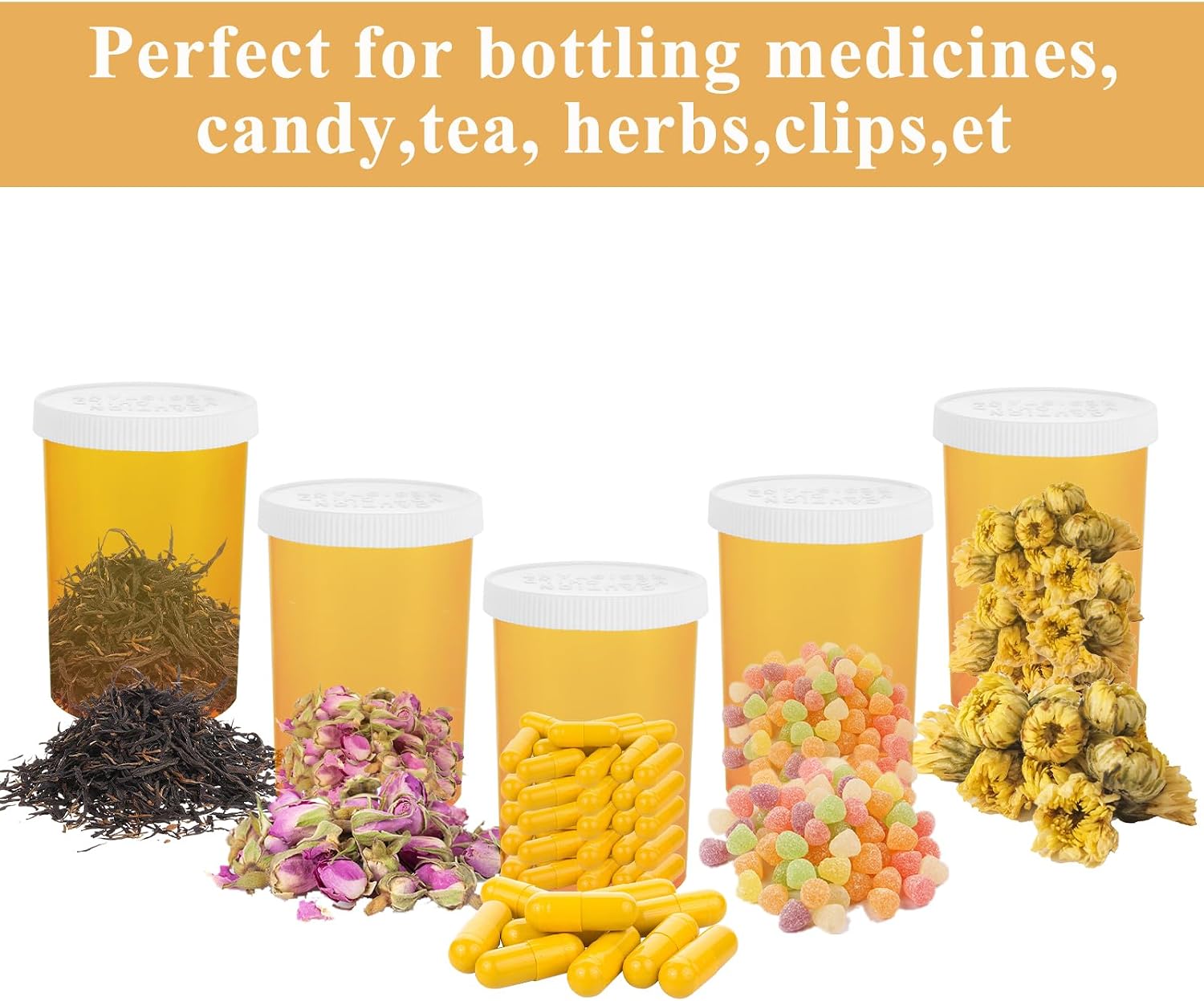 WOPPLXY 100 Pcs Empty Plastic Pill Bottles, 20 Dram Empty Pill Bottles with Caps, Plastic Medicine Bottle, Prescription Medication Vials, Medicine Containers (Orange)