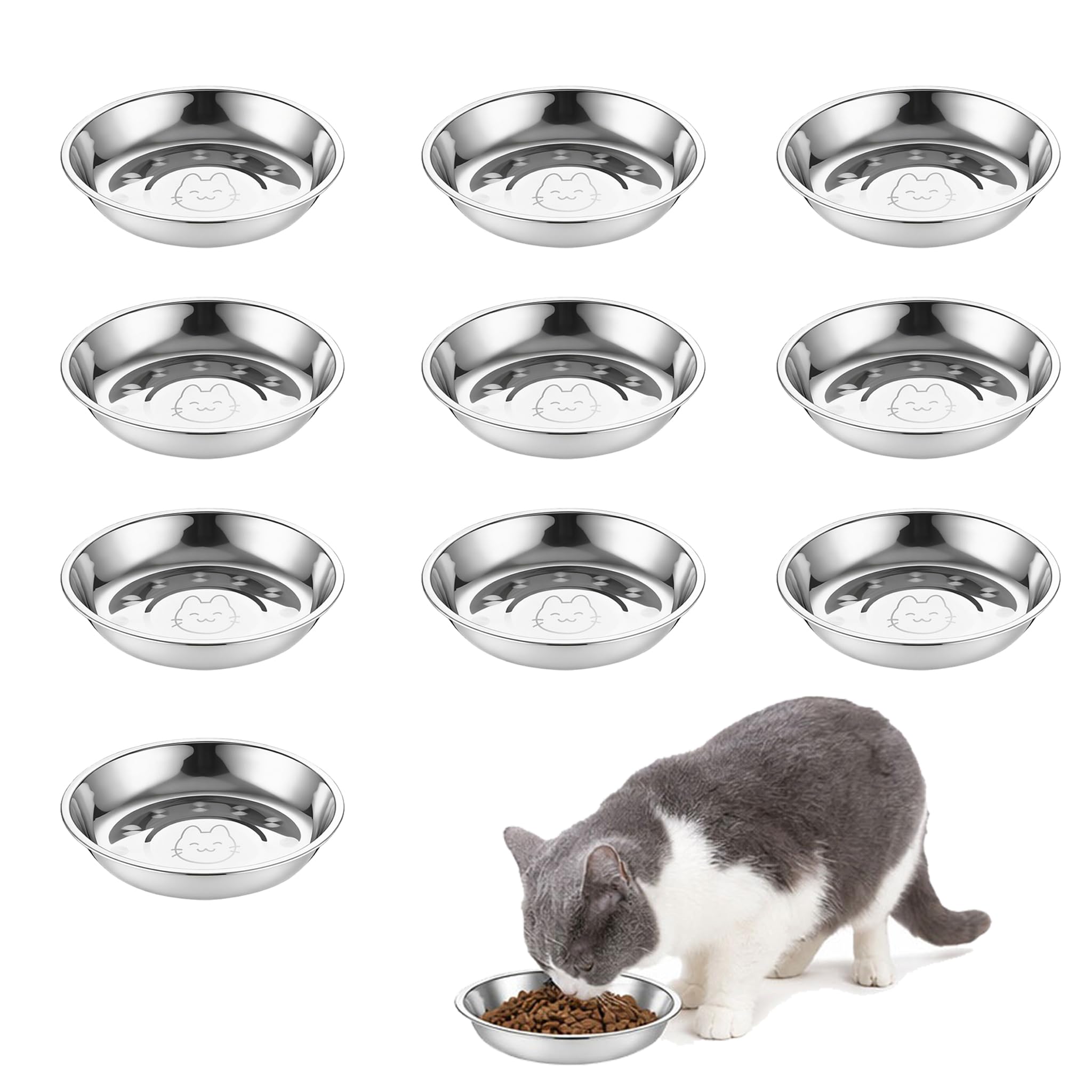10 Pcs Stainless Steel Cat Bowls, Pet food Bowls for Cats and Puppies