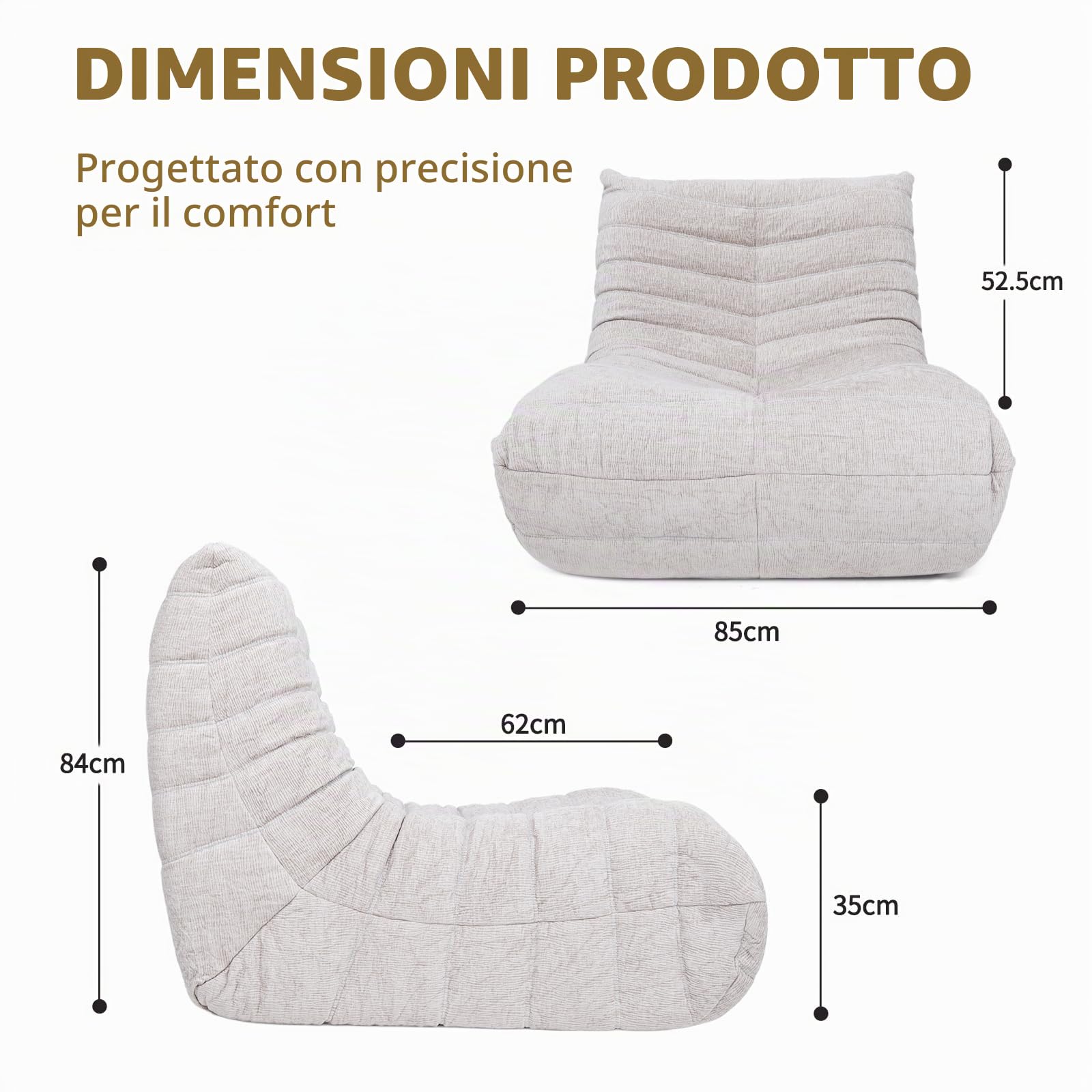 HealthRelife Bean Bag Togo Style Memory Foam Floor Sofa Beige