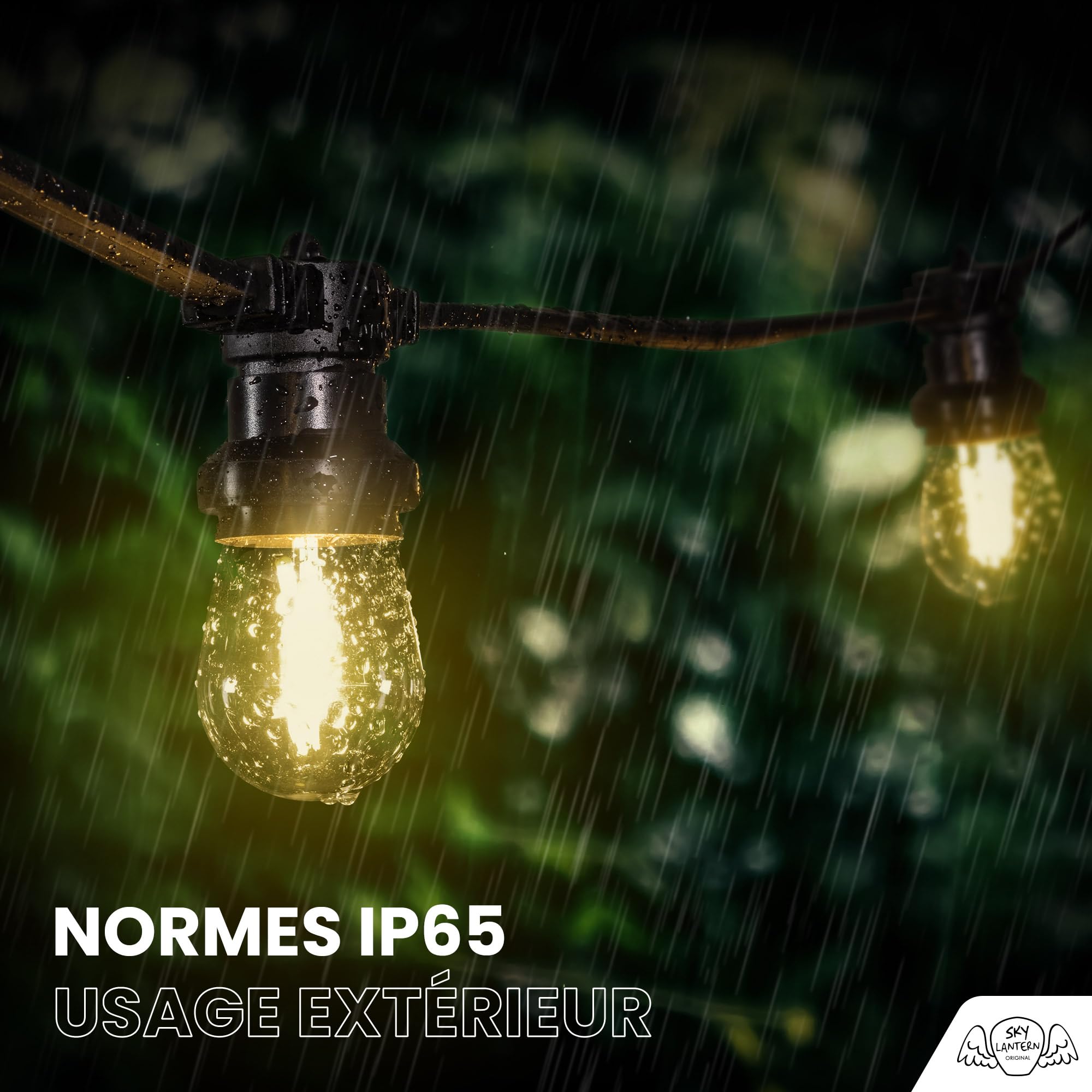 SKYLANTERN® Guirnalda Luces Exterior Profesional 30m Negra IP65 Conectable - 60 Portalámparas E27 (Bombillas No Incluidas) - Cadena Luminosa Impermeable para Terraza, Jardín, Bar y Restaurante