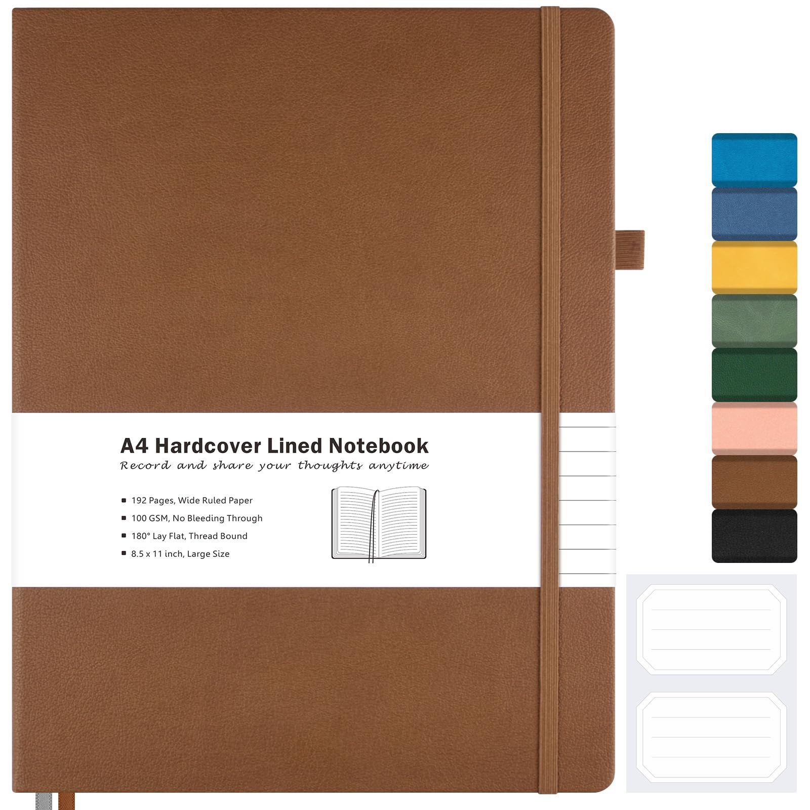 Lined Journal Notebook, 8.5" x 11" Hardcover Leather Notebook for Work, Wide Ruled Notebook Journal for Women Men, 192 Thick Paper, Lay Flat, 2