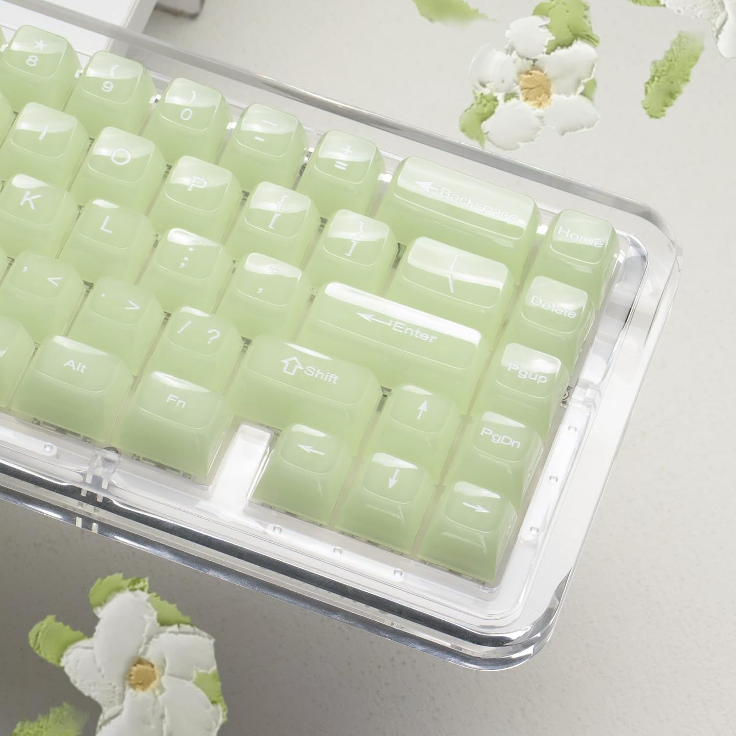 Womier Keyboard Keycaps Jelly - Ceramic Keycaps Style, Clear Creamy Matcha Green Key Cap Transparent Custom 60 65 75 100 Percent for Cherry MX, Outemu, Gateron Mechanical Keyboards (MDA Profile)