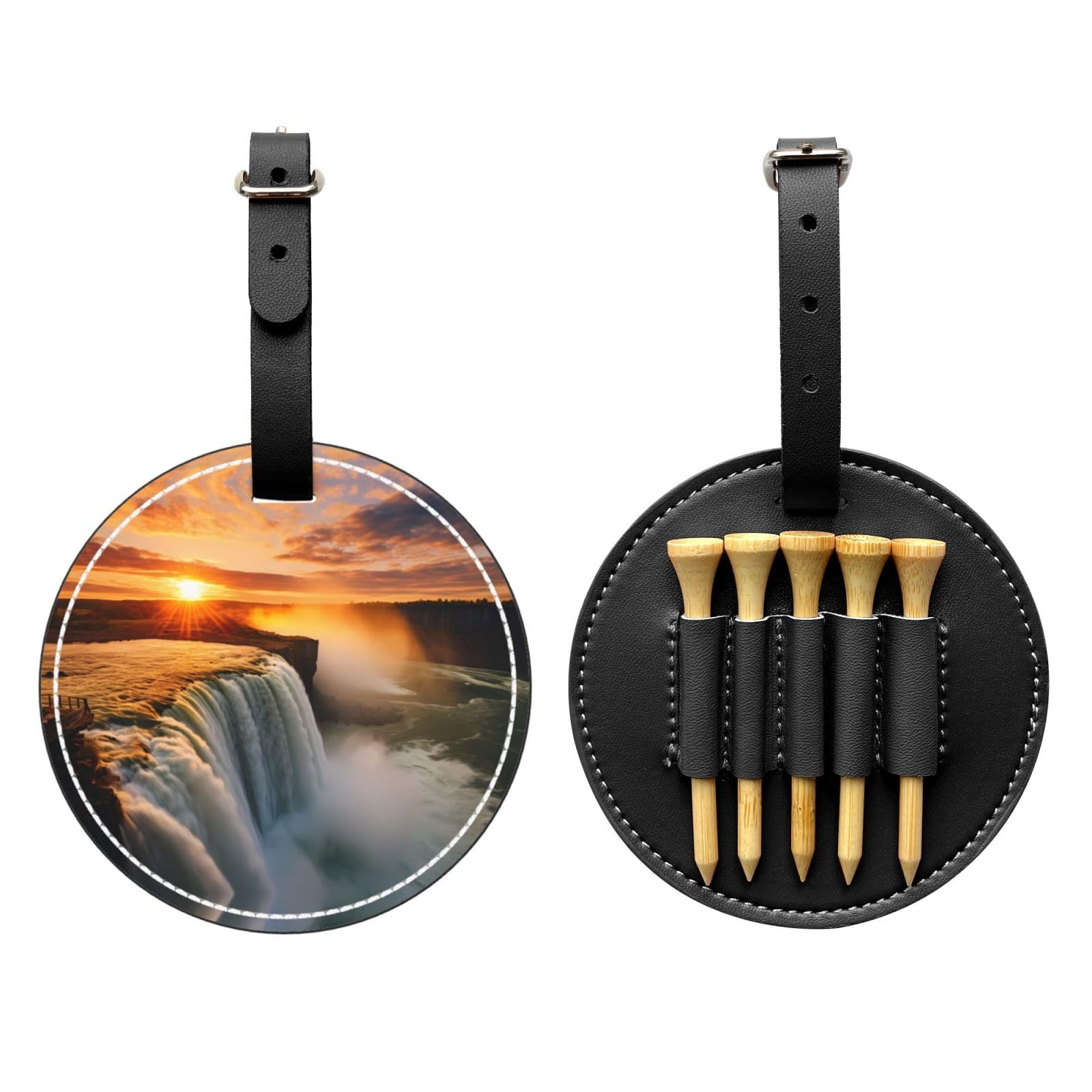Interesting waterfalls Black Printed golf tee storage bag - portable design, easy to organize tee