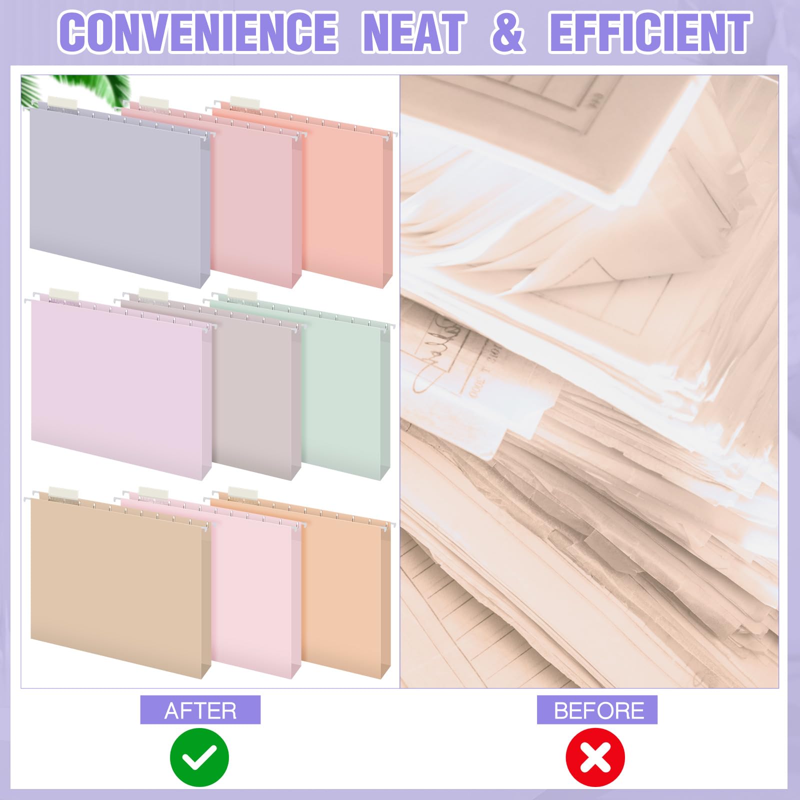 Extra Capacity Hanging File Folders with Tabs, 48 Pack Reinforced Letter Size Hang Folders, Heavy Duty 2 Inch Expansion, Designed for Bulky Files, Medical Charts, Assorted Colors,12 Colors (Romantic)