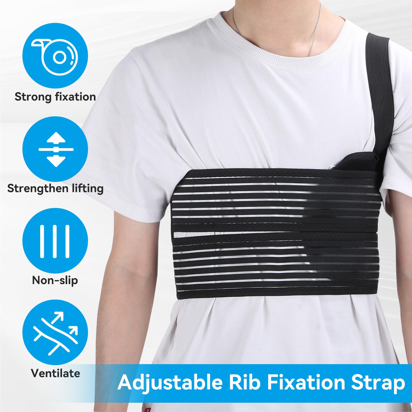 Cintura legante per lesioni alle costole, fascia elastica per cintura toracica per costole rotte da lesioni per costole incrinate, fratturate, lussate e post-operatorie(L)