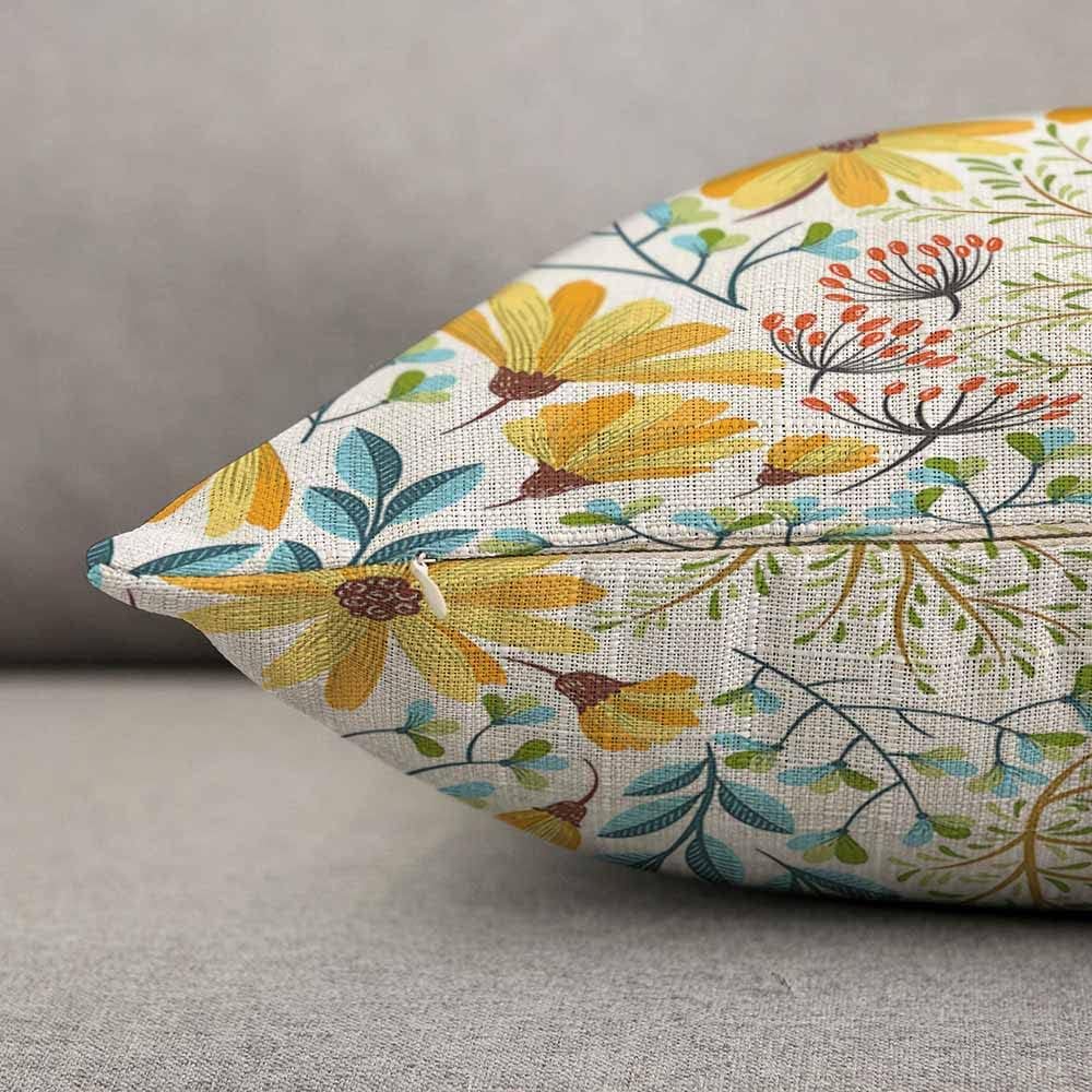 TKS MITLAN Colorful Floral Pillow Cover 12x20 inch Abstract Yellow Flower Green Branches Blue Leaves Red Fruit Spring Modern Decorative Throw Pillow Covers Linen Cushion Case for Sofa Couch image 5