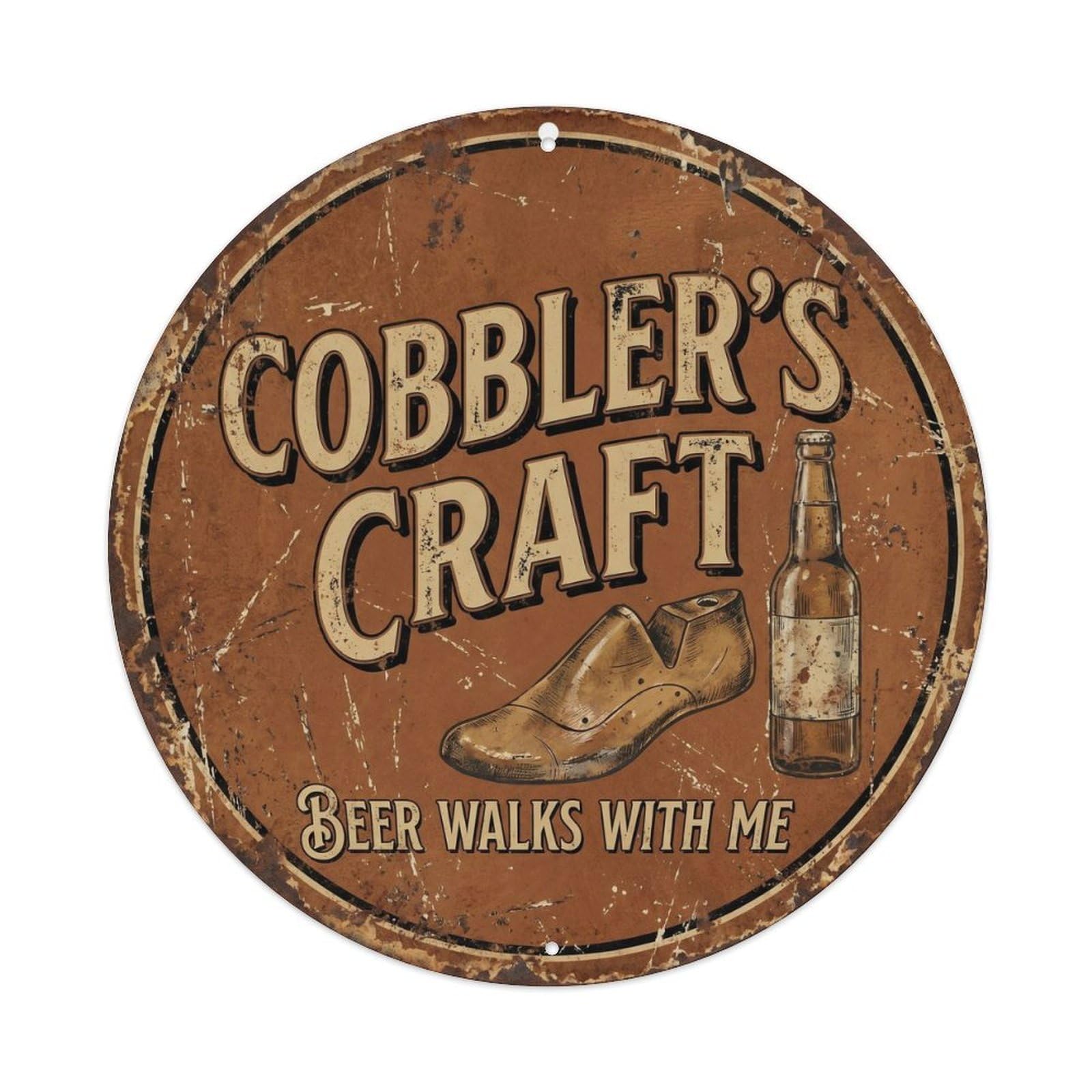 Retro Bar Style Cobbler Handmade Basement Beer Vintage Metal Tin Sign Plaque Wall Decor for Cafe, Club, Garden Round Metal Poster 8x8Inch