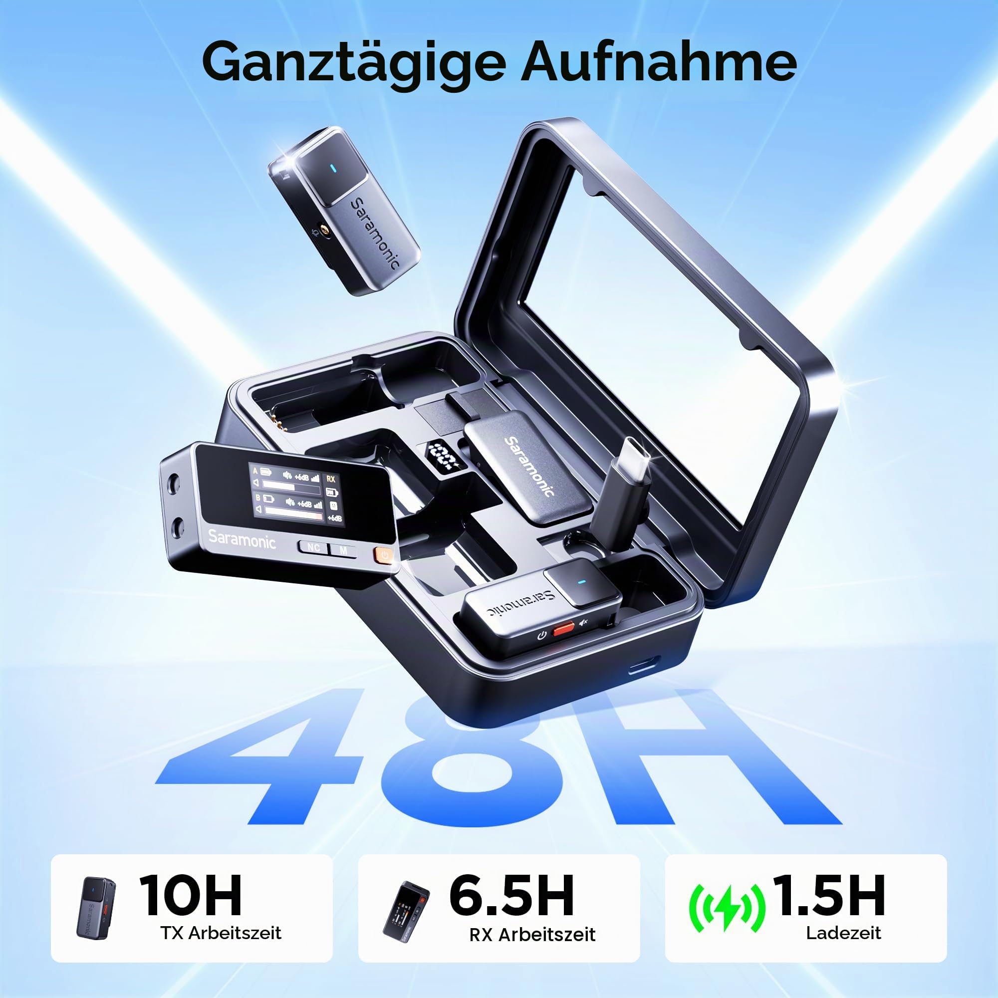 Saramonic Air Wirelss Lavalier Mikrofon Handy (2 Sender, 1 USB-C Empfänger, Ladeschale), 48H Akku, Mini ansteckmikrofon für iPhone - Android YouTube, TikTok, Vlog, Livestream, Interview