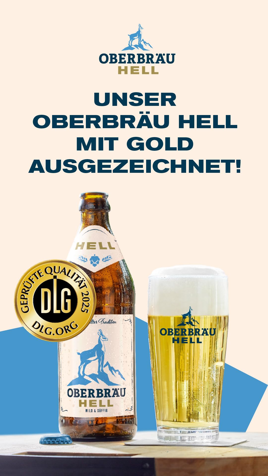 Oberbräu Hell Alkoholfrei 0,0%, mild süffiges alkoholfreies Helles Bier aus Bayern Flaschenbier, MEHRWEG im Kasten, 20er Kiste (20 x 0.5 l)