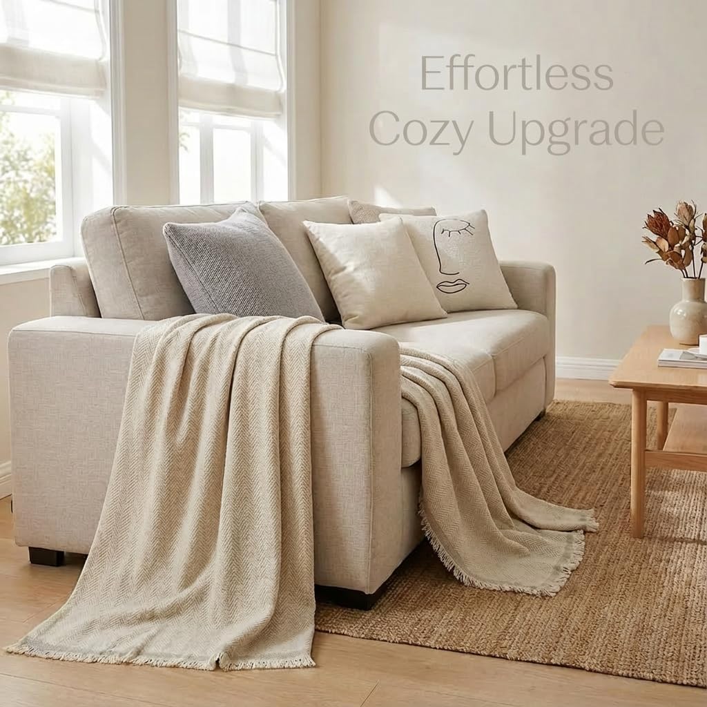 Anti Cat Scratch Sofa Cover Ins Stylish Sofa Towel Furniture Protective Cover Thickened All Inclusive Anti Slip Sectional (Cream Color, 71’’X134‘’(Three Seats)