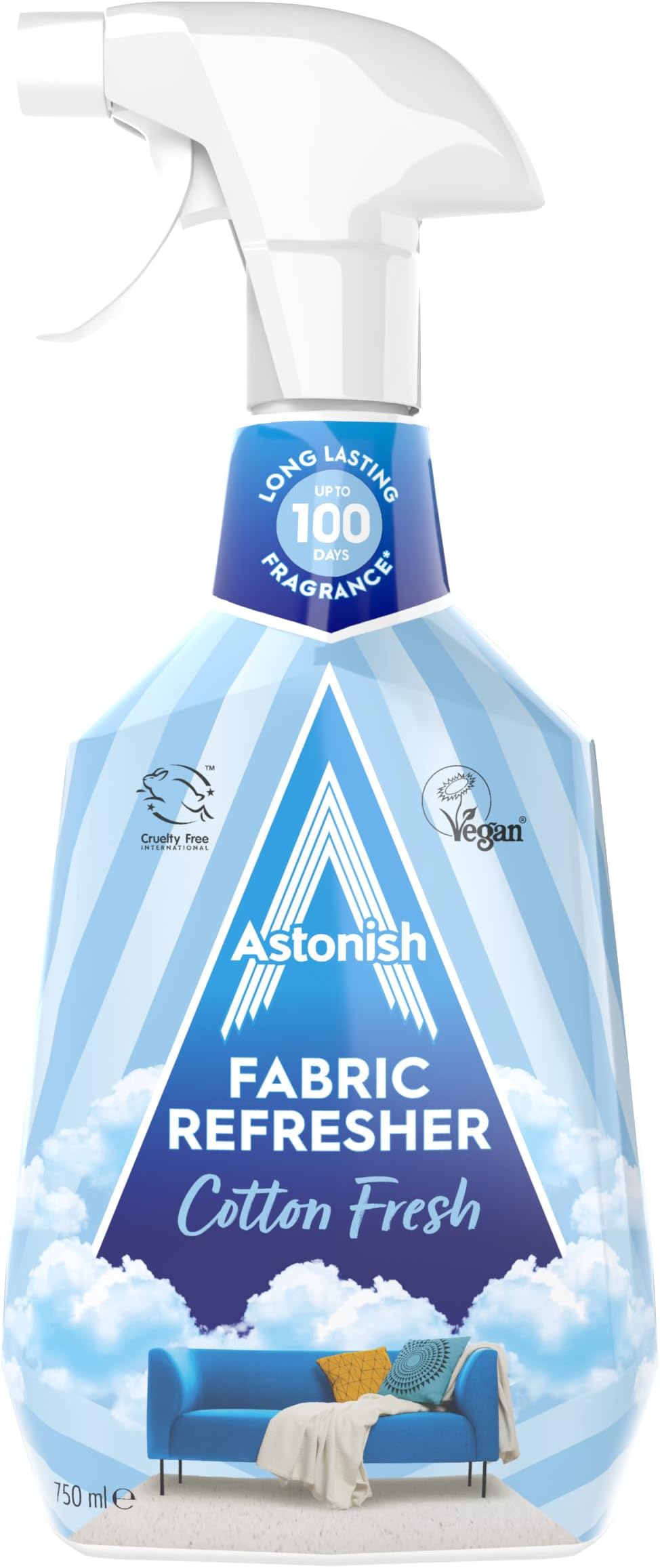 Astonish Fabric Refresher Spray for Freshening Clothes, Curtains, Carpets and Fabrics, Cotton Fresh Scent, 750ml, Blue