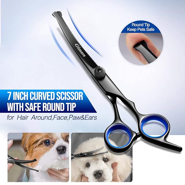 Foto 3 de 7 de Gimars Dog Grooming Scissors Kit Professional 4CRCon Punta Redonda De Seguridad, 5 En 1 Tijeras Para Esculpir