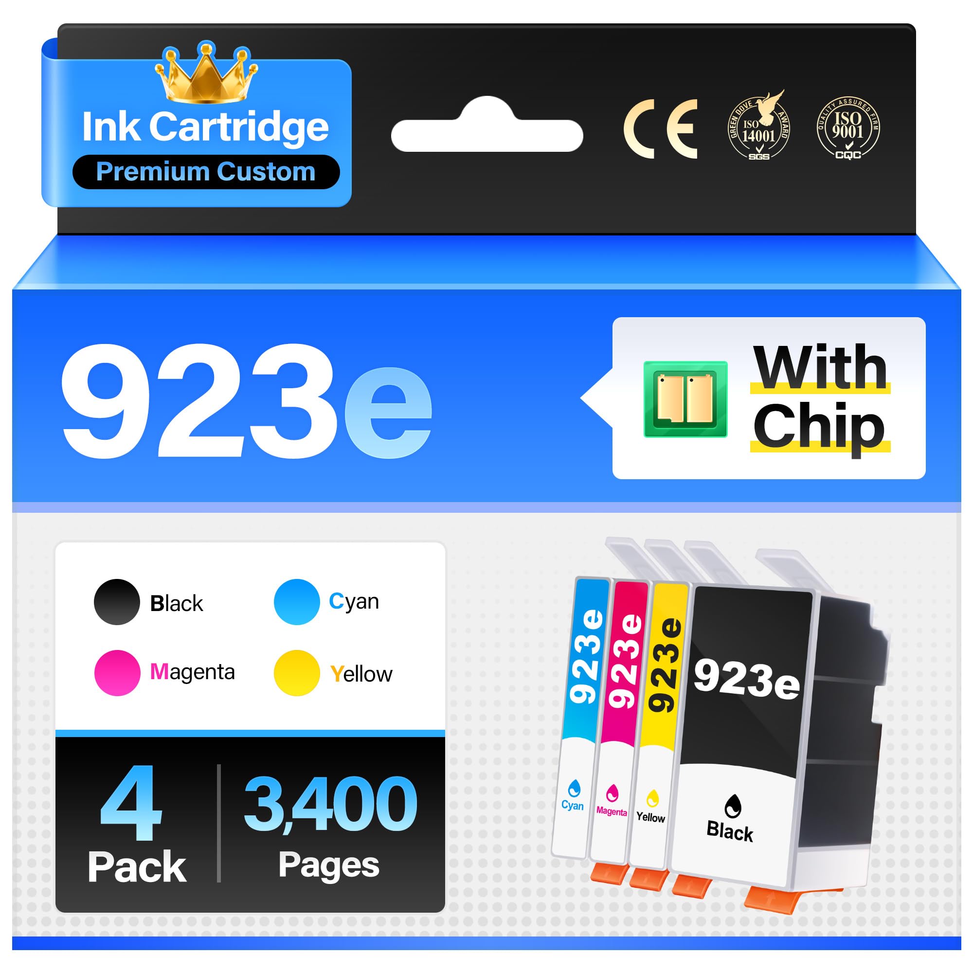 Photo 1 of 923 923e Ink Cartridges with chip 4-Pack High Yield Replacement for HP 923e 923XL 923 Ink Compatible for HP OfficeJet Pro 8135e 8138e 8139e 8122e 8120 8123 8130 8133 Printers Black Cyan Magenta Yellow