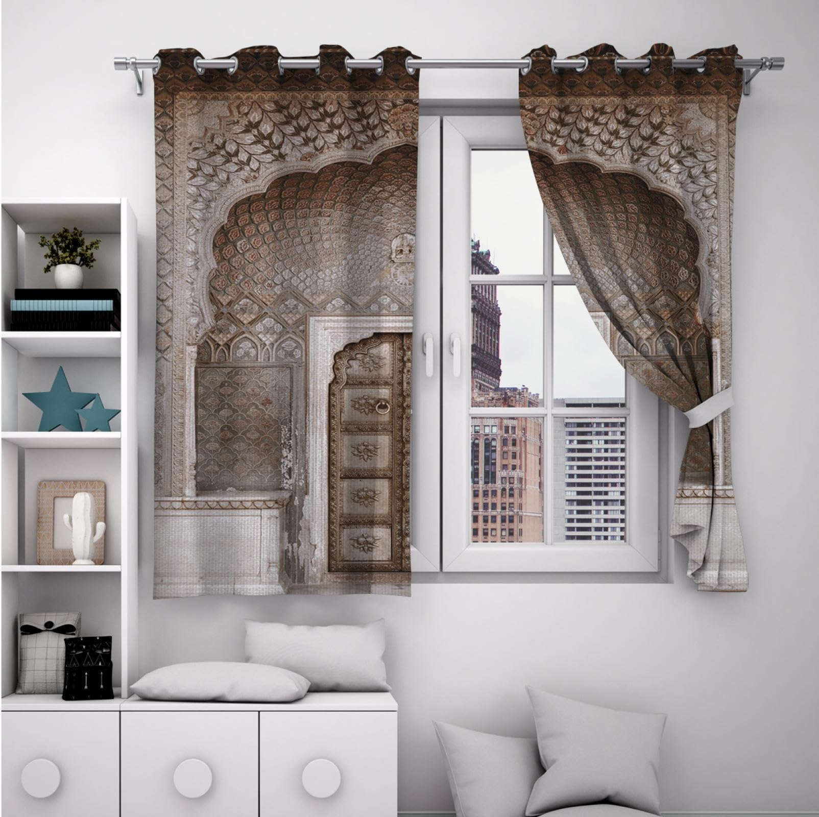 LEFEDA Cortinas Opacas marroquíes Puerta Retro Patrón geométrico Puerta Entrada Diseño Cortinas de Ventana aisladas para Sala de Estar Dormitorio 2 Panel 260x140cm