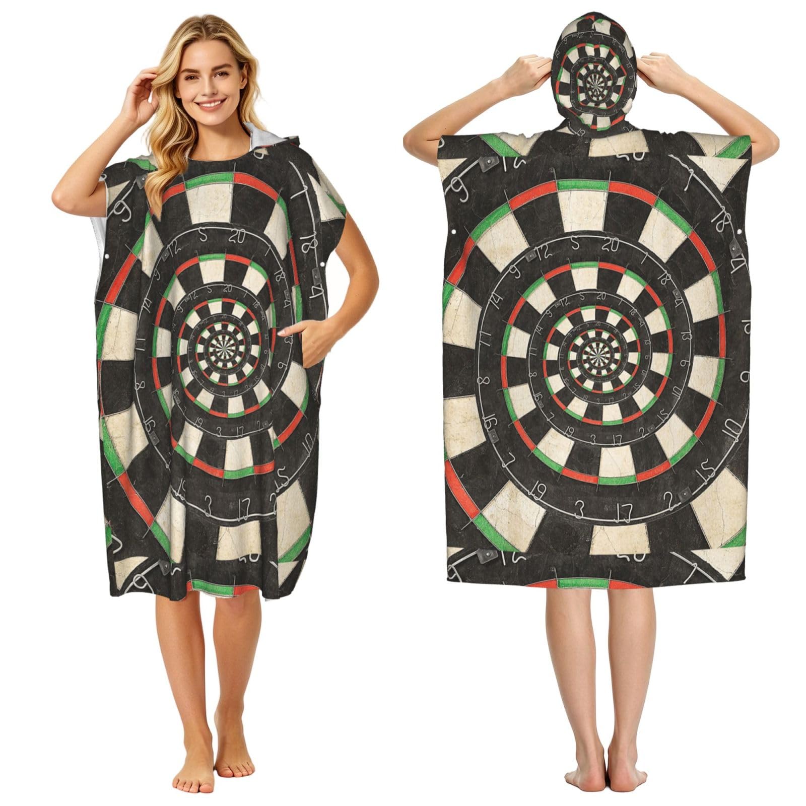 Poadnly Spiral Dart Board Droste, Adult Hooded Beach Towel 90 x 110 cm,Changing Bath Robe, Surf Poncho Towel For Women Men