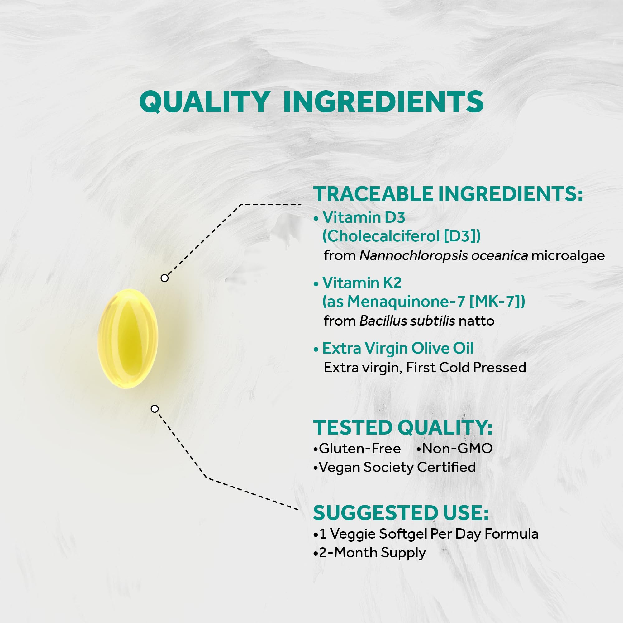 Naturalis Vegan Vitamin D3+K2 from Algae | 5000 IU D3 with 120mcg MK7 | Vegan Society Certified,Sustainably Sourced,Better Than Animal Derived | Better Support for Bone & Immune Health* | 60 Softgels — Amazon image 3