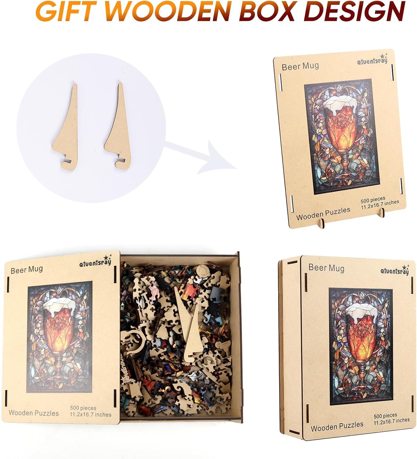 Qiuenisray Wooden Puzzles for Adults 500 Piece, Beer Jigsaw Puzzles for Father, Royal Unique Shape Adult Puzzles, FSC Certified Wall Decor, Creative Gift for Adults Family Game 11.1x16.7 in