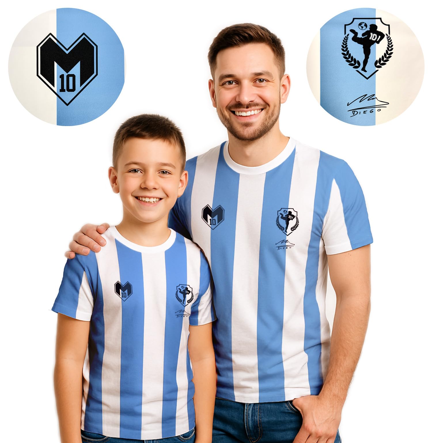 Maillot de foot Diego Armando Maradona. Réplique officielle T-shirt de football Argentine pour garçon et adulte.