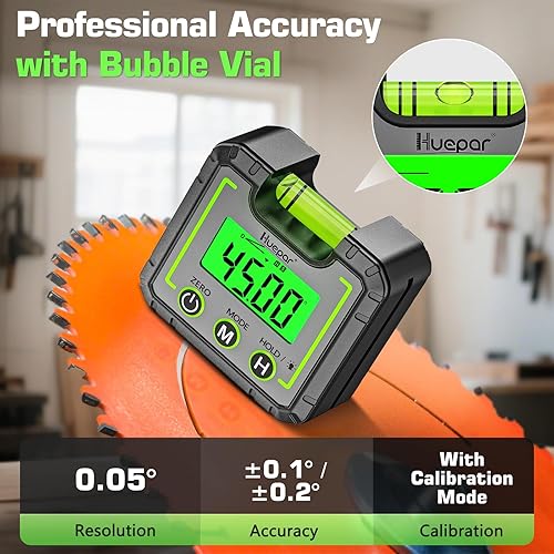 Miniatura 2 de Huepar Medidor de ángulo de nivel digital, mini buscador de ángulos, caja de nivel con base magnética de ranura en V e inclinómetro biselado LCD