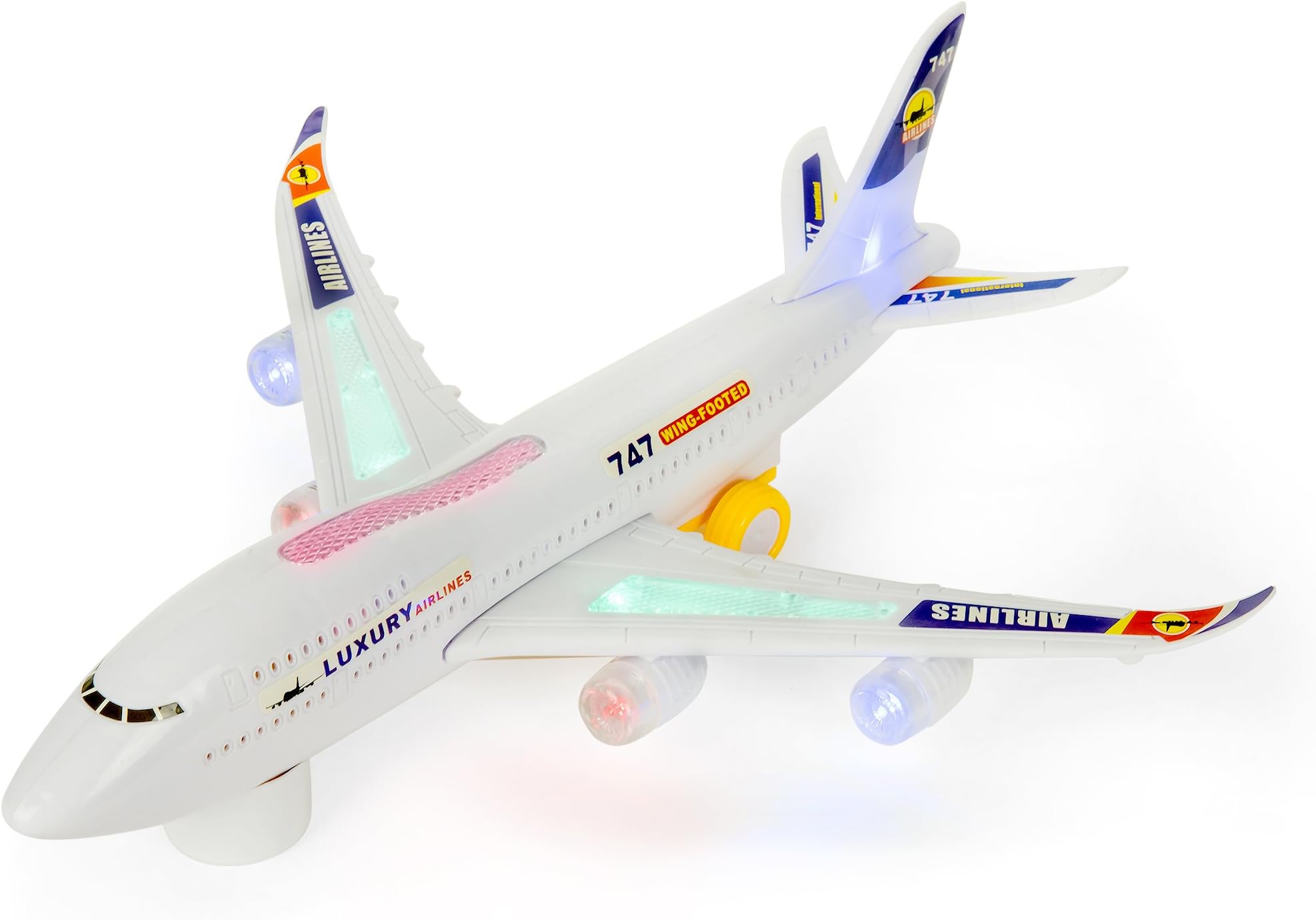 Minmi Airplane Toy, Battery Operated, Bump and Go Action, with Lights and Sounds