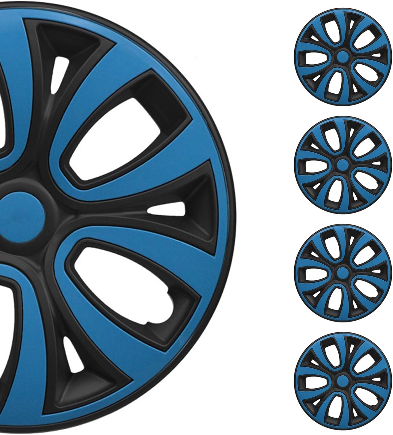 OMAC - Matt Black with Blue Hub Caps 15 Inch Set of 4, Tapas para Rines 15, Premium Wheel Covers 15 Inch, R15 Rim Cover Set, Snap On Durable Car Replacement Exterior Accessories