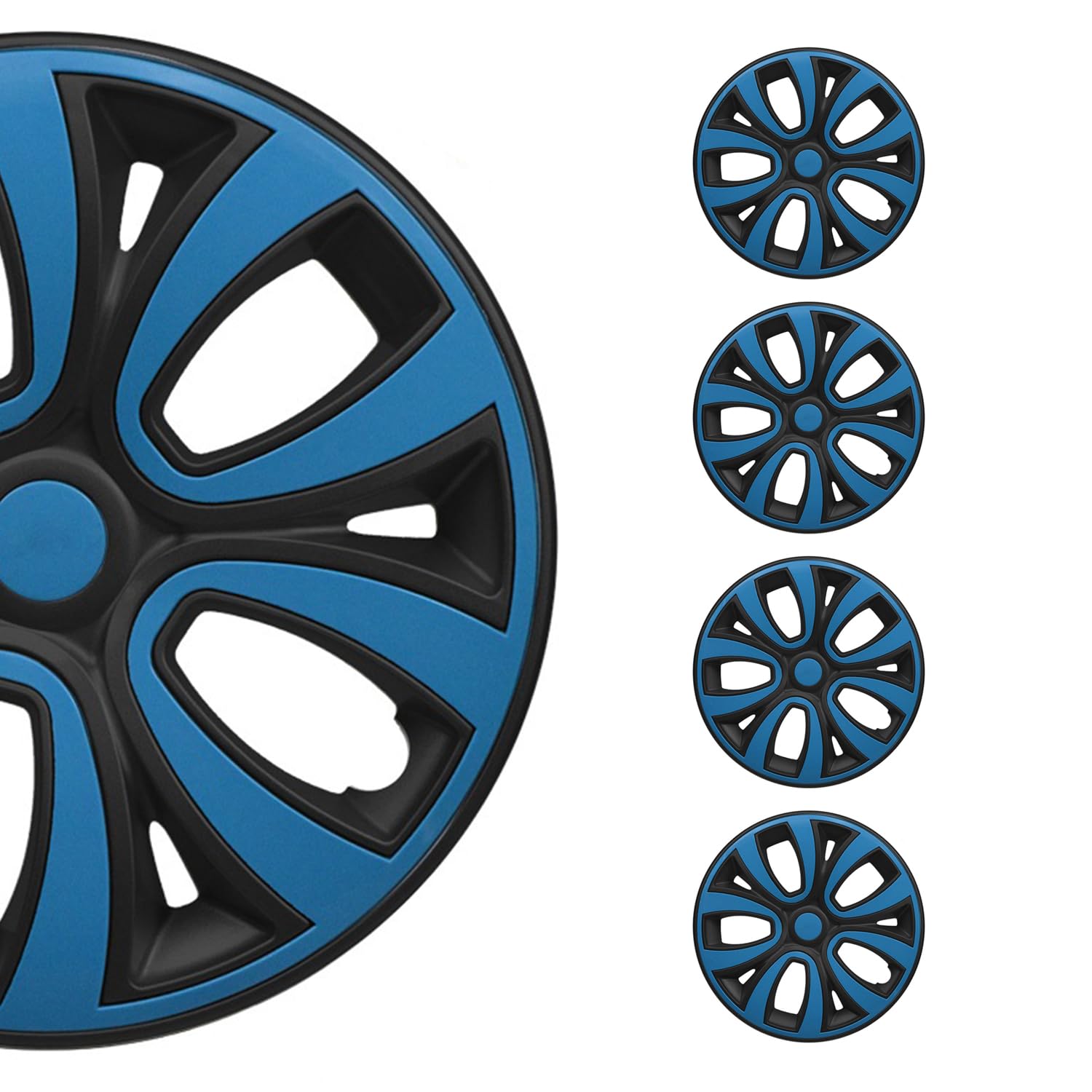 OMAC 4X Radkappen Radzierblenden Radblenden 15" Zoll Stahlfelgen Matt Schwarz-Blau
