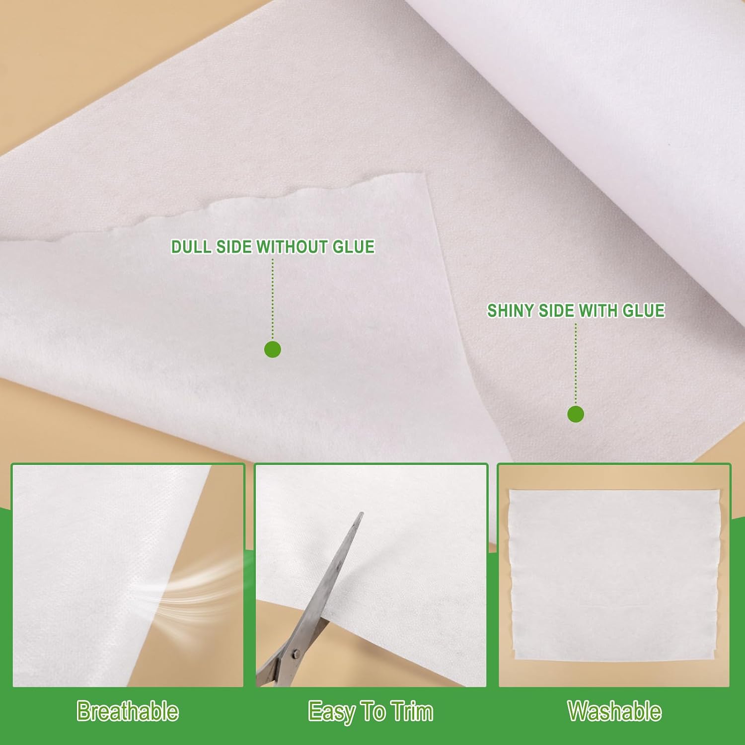 16.5" x 30yd Medium Weight Fusible Interfacing White Iron-On Non-Woven Stabilizer for Sewing, Quilting & DIY Crafts Single-Sided Adhesive for Light to Medium Fabrics
