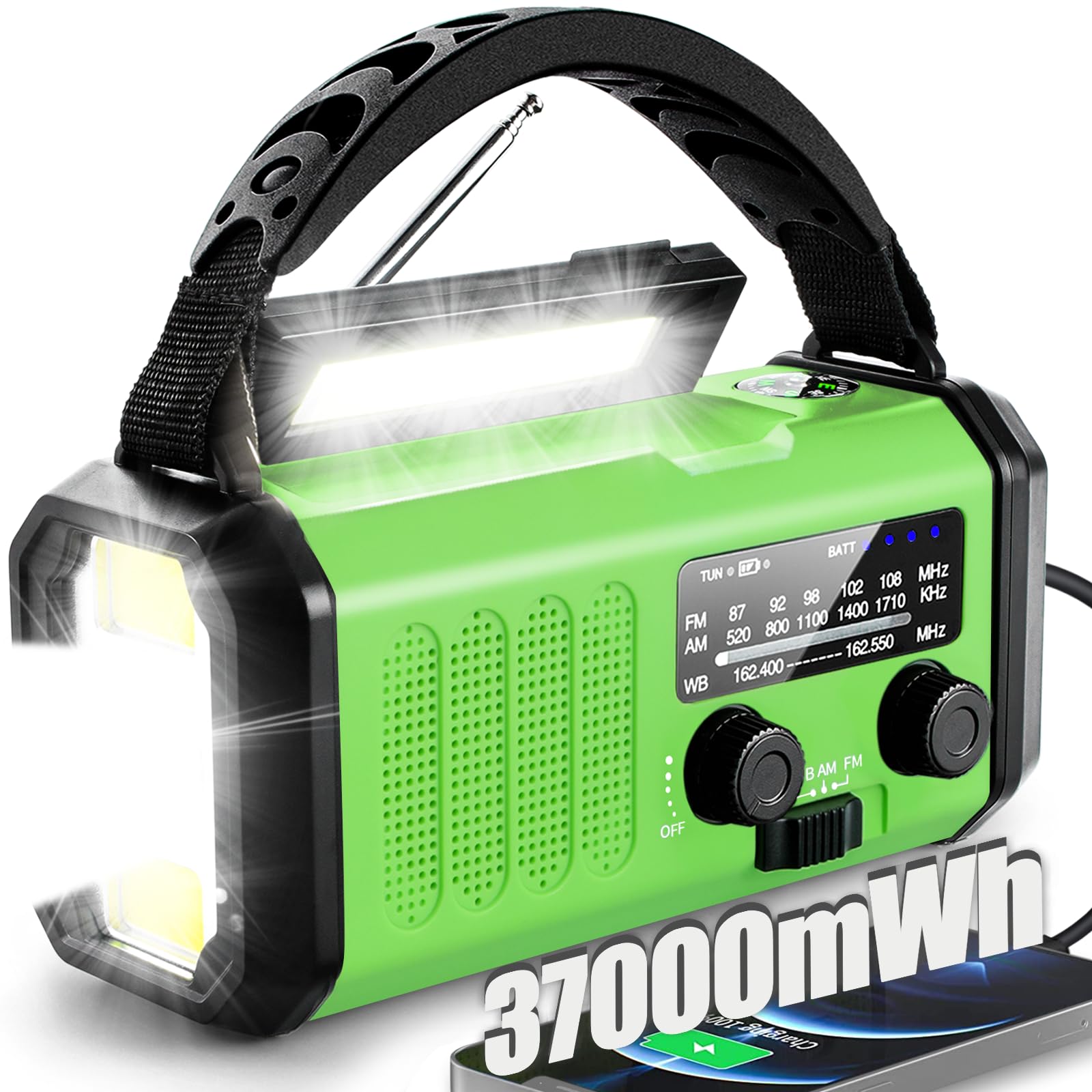 Radio AM/FM d'urgence portable QAUYYW solaire et manivelle 37000 mWh - 8