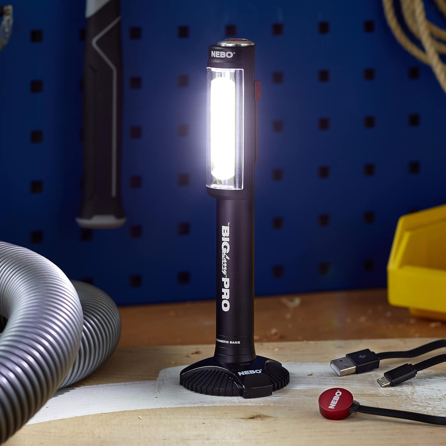 NEBO Big Larry PRO Flashlight, High Power 500 Lumen Work Light, Red Hazard Flasher, Fully Rechargeable, Water and Impact Resistant, Black