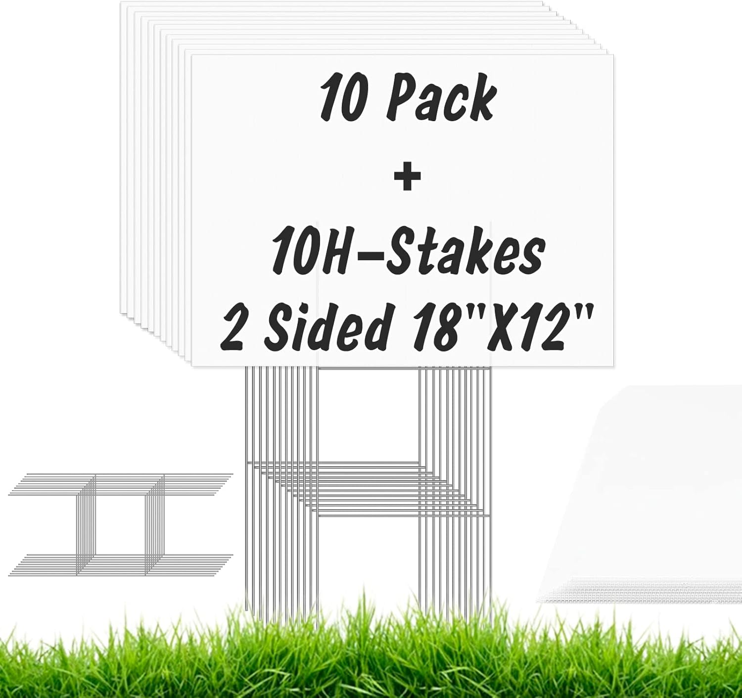 IKAYAS 10Pcs Blank Yard Signs with Stakes, 18 x 12 Inches White Garden Yard Signs Yard Sale Signs for Party Yard Decorations,Garage Sale, Guidepost, Open House