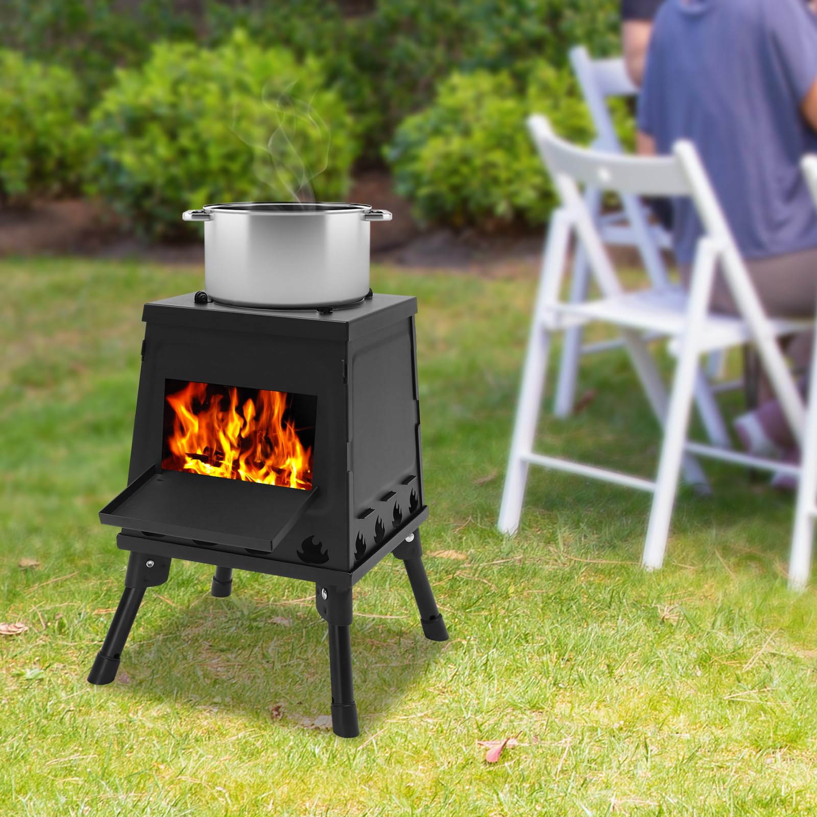 Mini estufa plegable para tienda de campaña, para camping (3-5 personas), resistente al viento, cocina y calefacción, estufa de leña portátil para picnic y al aire libre