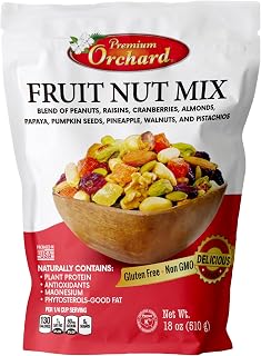 Premium Orchard Fruit Nut Mix Trail Mix - 18oz Bulk Gourmet Nuts & Dried Fruit Blend, Vegan Non-GMO Healthy Snacks