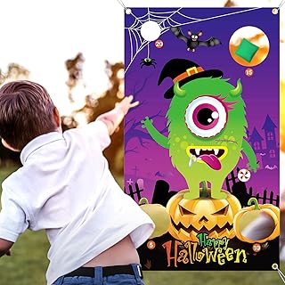 Tatuo Monster Halloween Bean Bag Toss Game Halloween Toss Party Game Set Monster Include Hanging Toss Game Banner with 3 Bean Bags for Halloween Party Supplies Outdoor Yard Lawn Game